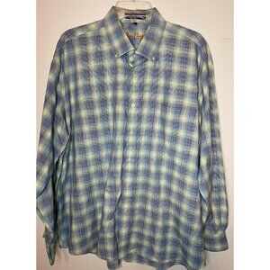 Alan Flusser Button Down Shirt Men's XL Blue Plaid/Check 100% Cotton